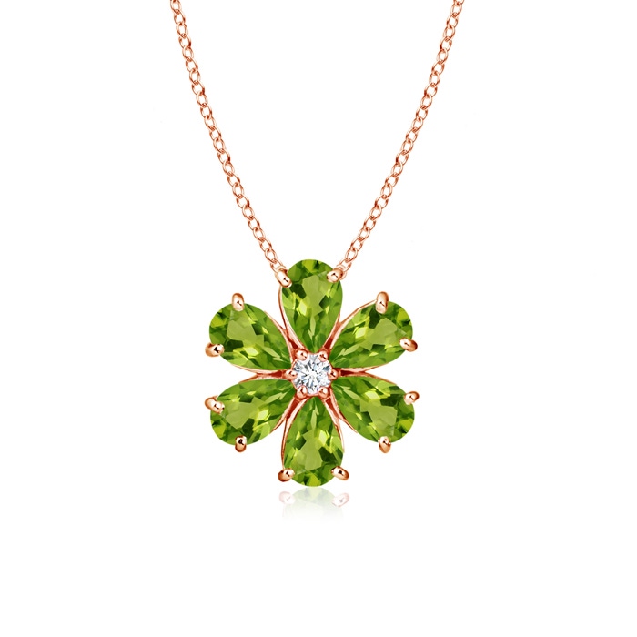 6x4mm AAAA Peridot Flower Clustre Pendant with Diamond in Rose Gold