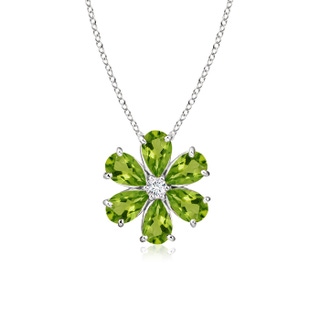 6x4mm AAAA Peridot Flower Clustre Pendant with Diamond in White Gold