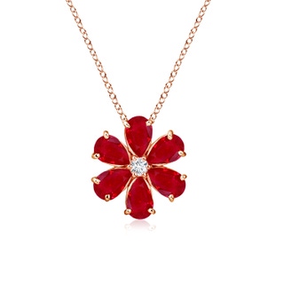 6x4mm AAA Ruby Flower Cluster Pendant with Diamond in Rose Gold