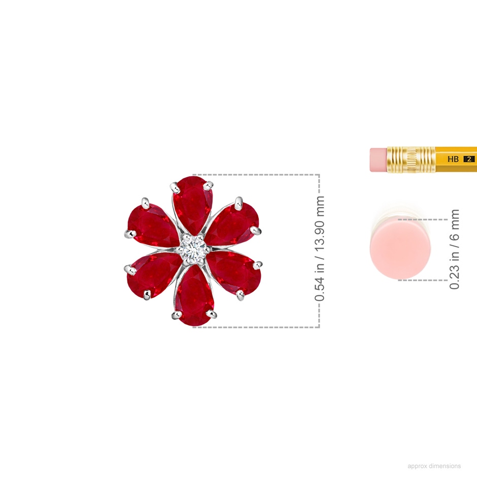 6x4mm AAA Ruby Flower Clustre Pendant with Diamond in White Gold ruler