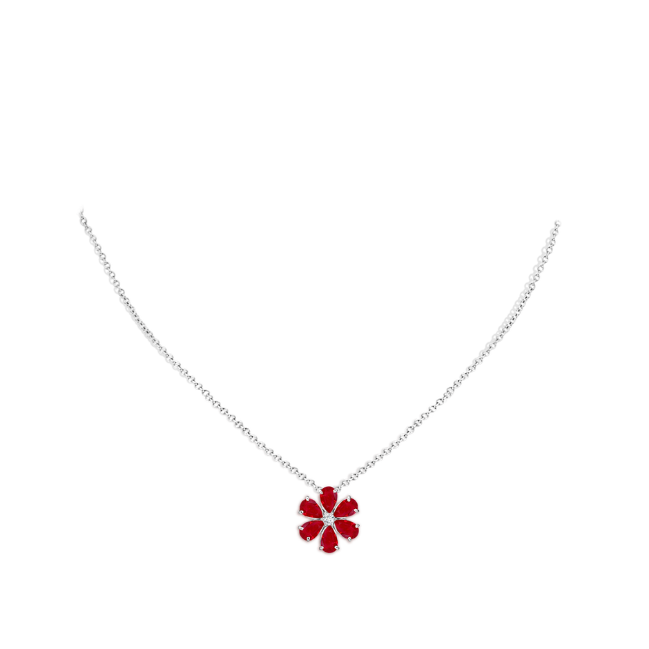 6x4mm AAA Ruby Flower Clustre Pendant with Diamond in White Gold pen