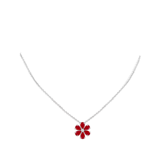 14k White Gold Pear Floral Ruby and Diamond Pendant 14k White Gold Pear Floral Ruby and Diamond Pendant