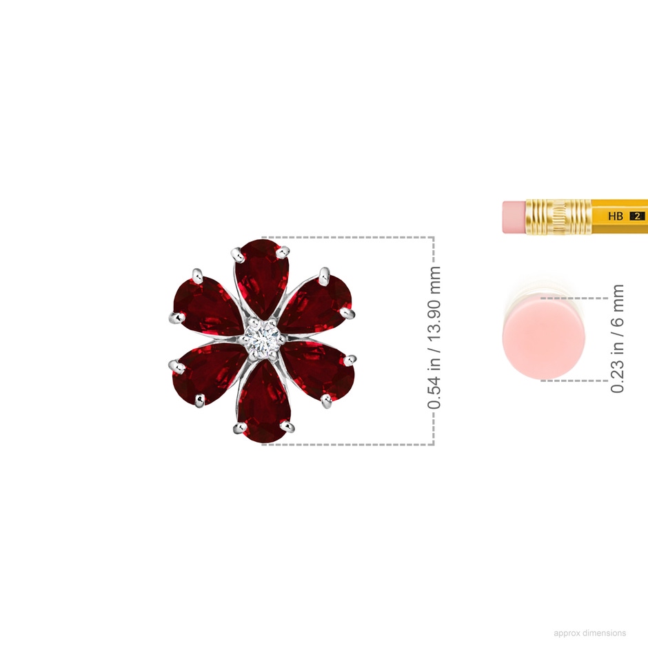 6x4mm AAAA Ruby Flower Clustre Pendant with Diamond in P950 Platinum ruler
