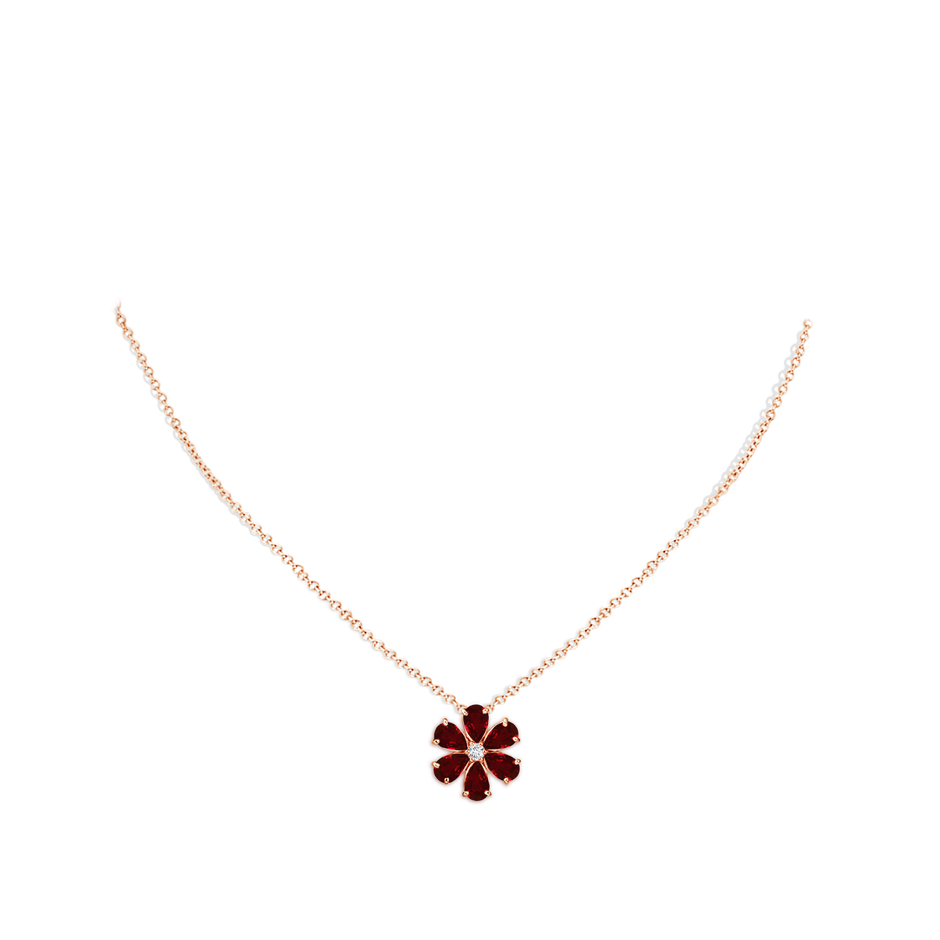 6x4mm AAAA Ruby Flower Clustre Pendant with Diamond in Rose Gold pen