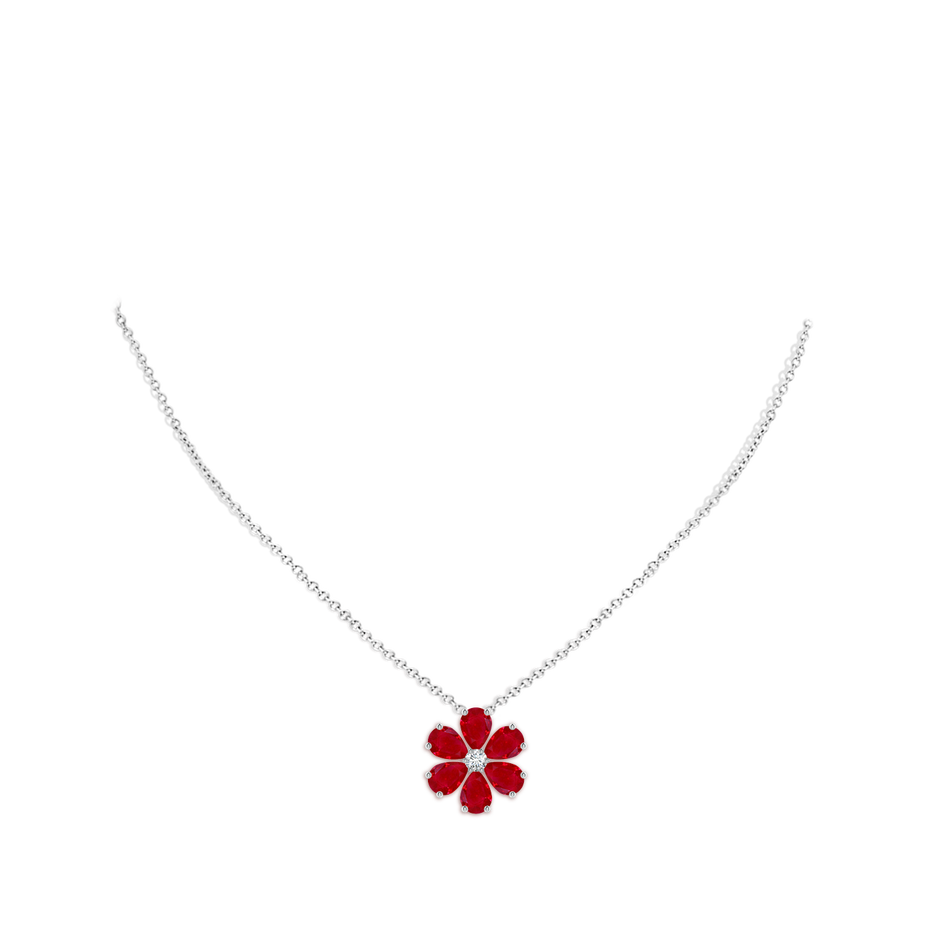7x5mm AAA Ruby Flower Cluster Pendant with Diamond in P950 Platinum pen
