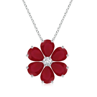 8x6mm AA Ruby Flower Clustre Pendant with Diamond in P950 Platinum