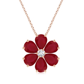 8x6mm AA Ruby Flower Clustre Pendant with Diamond in Rose Gold