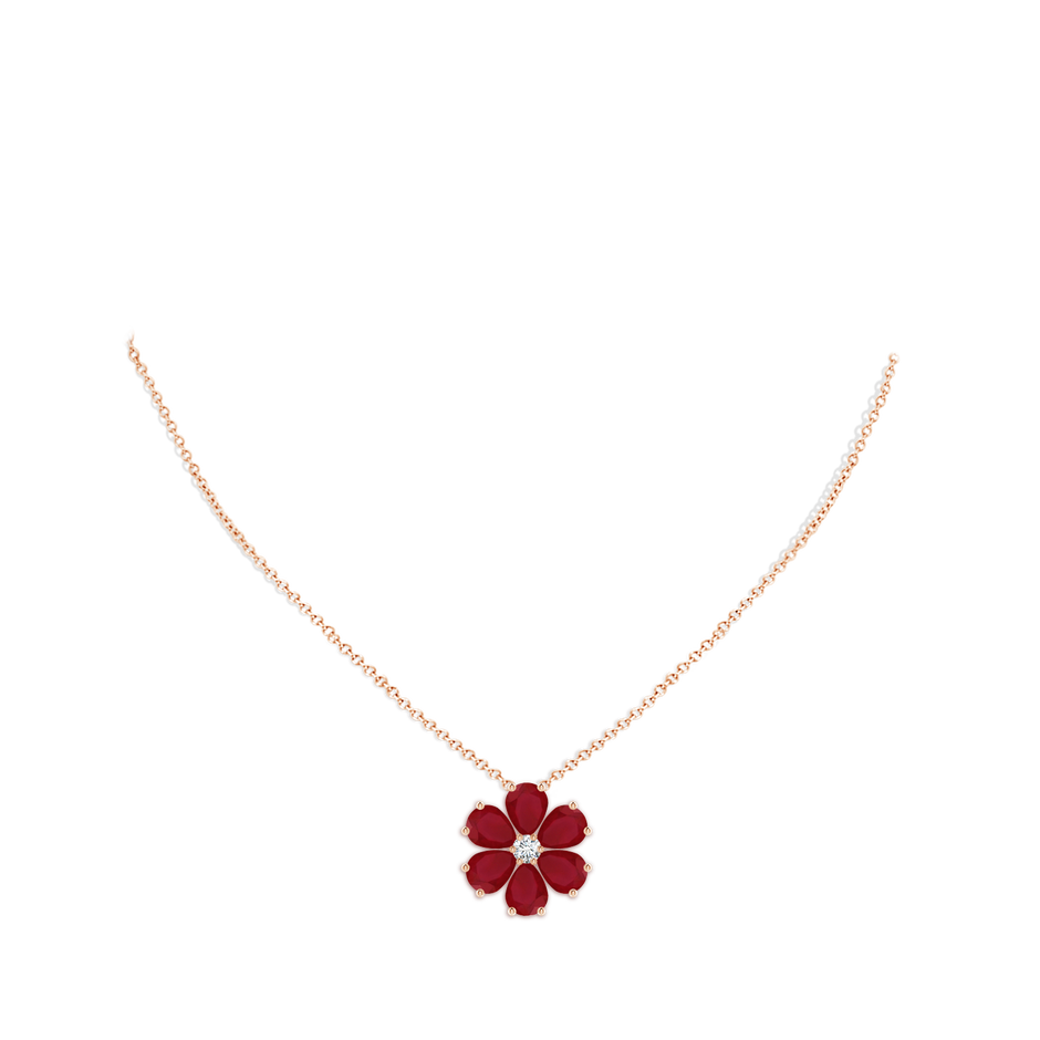 8x6mm AA Ruby Flower Cluster Pendant with Diamond in Rose Gold pen