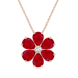 8x6mm AAA Ruby Flower Clustre Pendant with Diamond in 18K Rose Gold