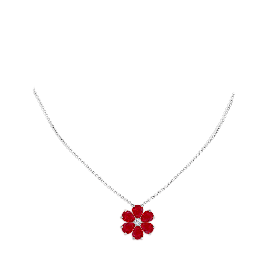 8x6mm AAA Ruby Flower Cluster Pendant with Diamond in P950 Platinum pen