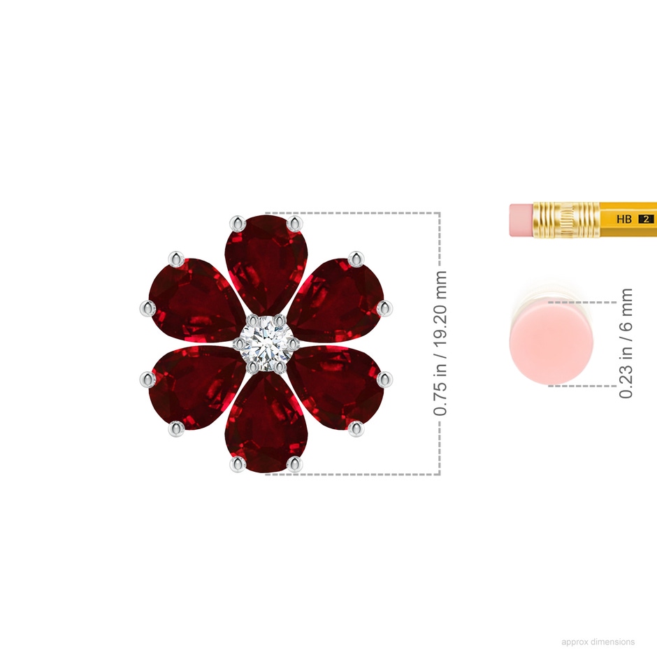 8x6mm AAAA Ruby Flower Cluster Pendant with Diamond in P950 Platinum ruler