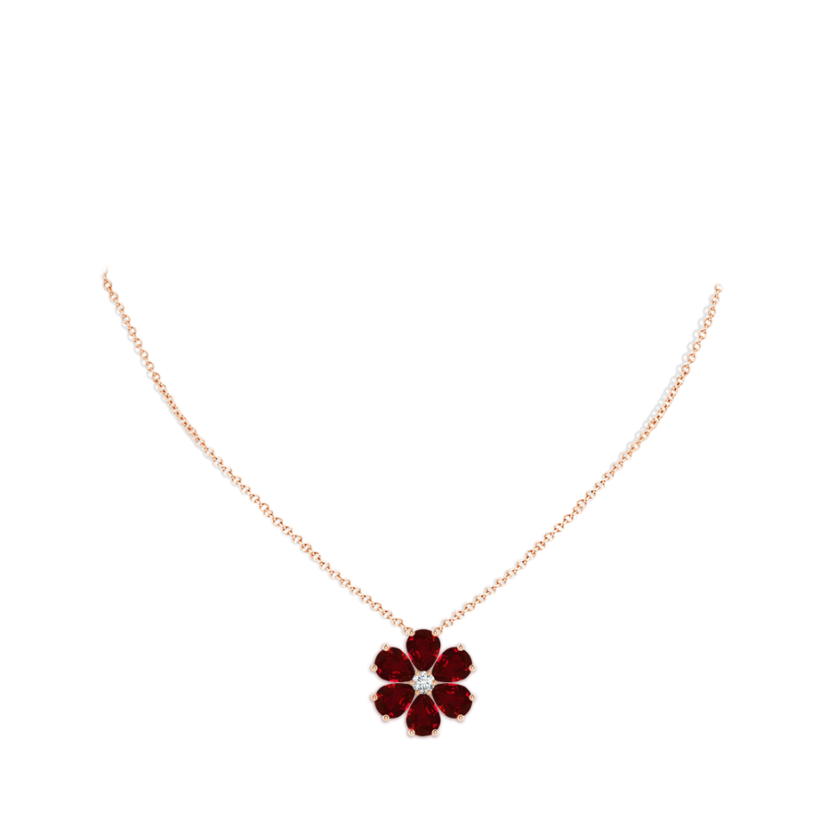 8x6mm AAAA Ruby Flower Cluster Pendant with Diamond in Rose Gold pen