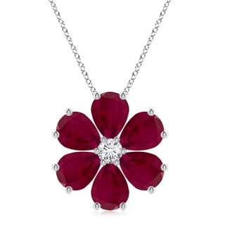 9x7mm A Ruby Flower Clustre Pendant with Diamond in P950 Platinum