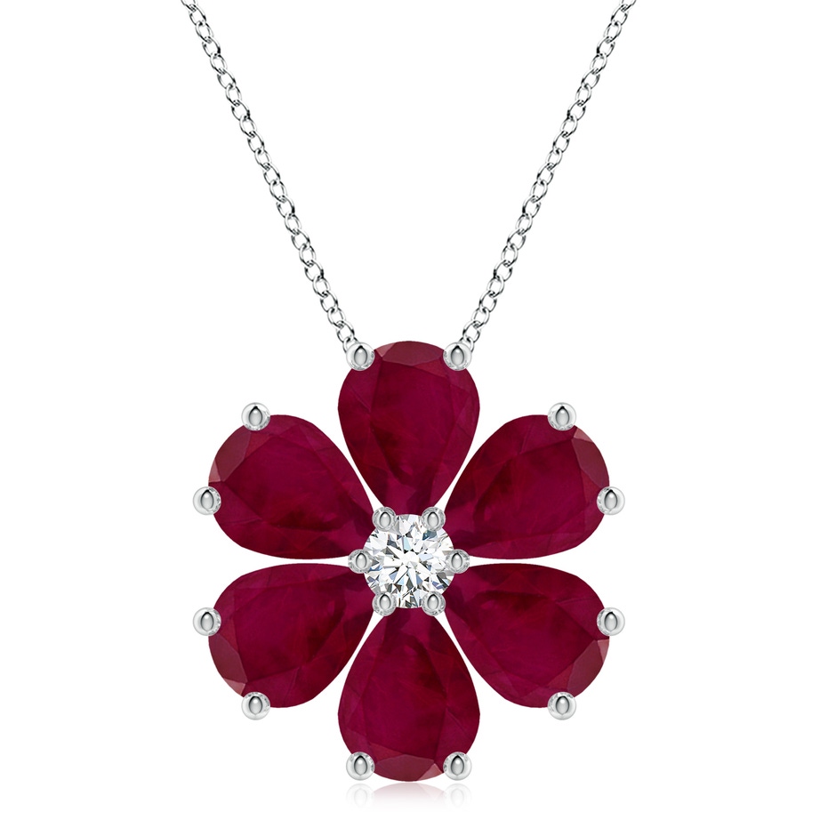 9x7mm A Ruby Flower Cluster Pendant with Diamond in P950 Platinum 
