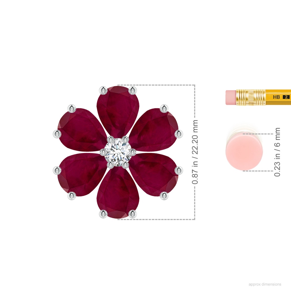 9x7mm A Ruby Flower Cluster Pendant with Diamond in P950 Platinum ruler