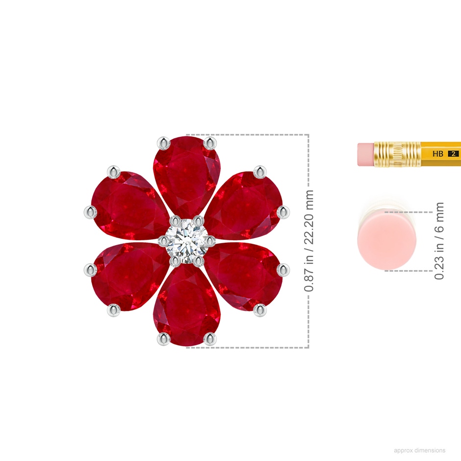 9x7mm AAA Ruby Flower Cluster Pendant with Diamond in P950 Platinum ruler