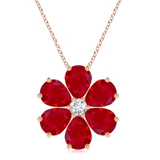 9x7mm AAA Ruby Flower Cluster Pendant with Diamond in Rose Gold