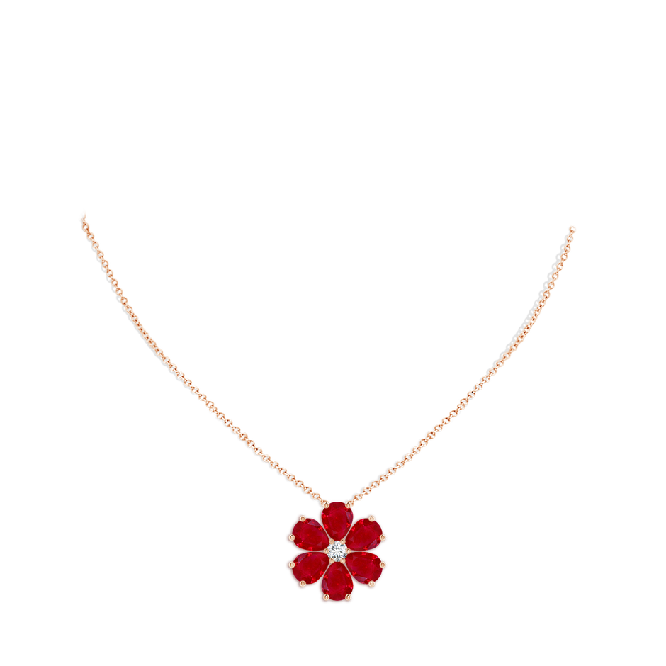 9x7mm AAA Ruby Flower Cluster Pendant with Diamond in Rose Gold pen