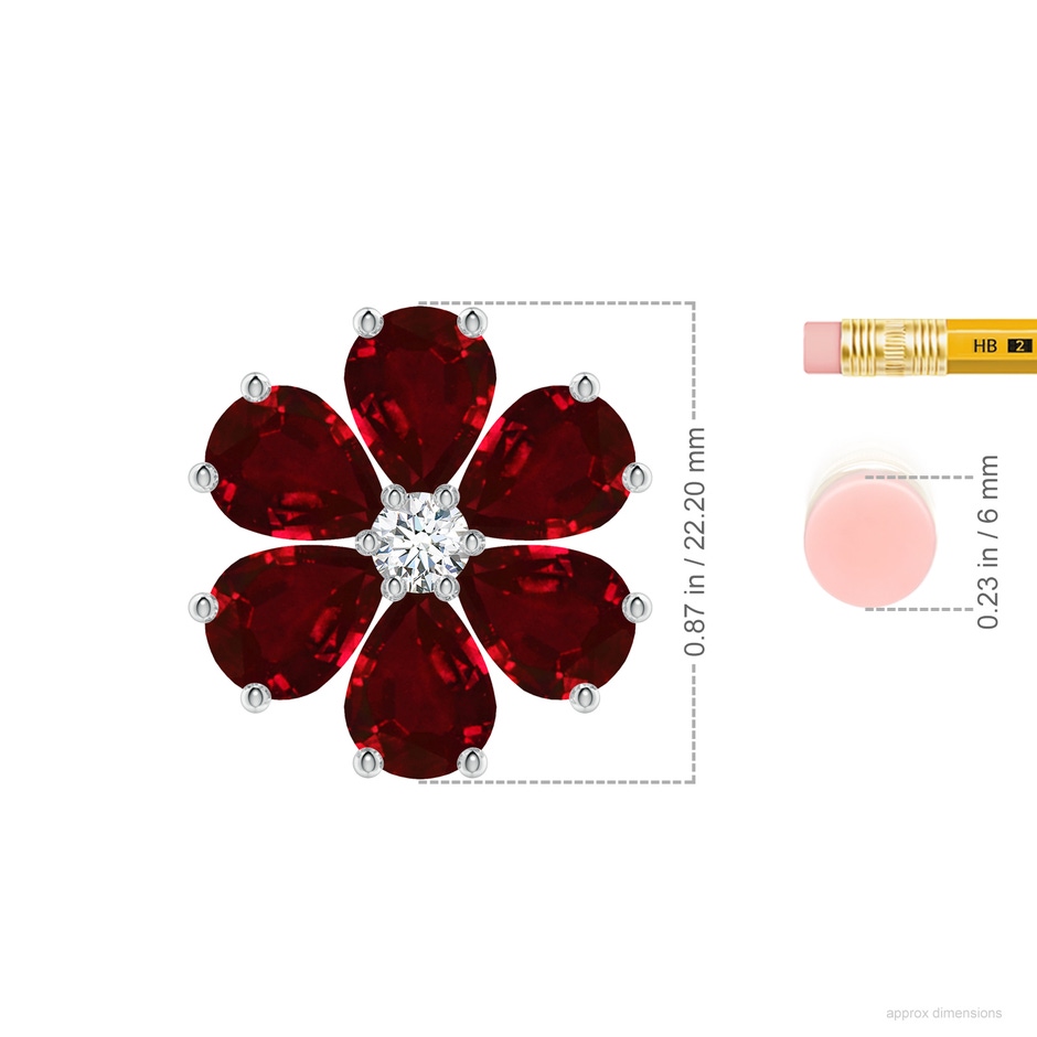 9x7mm AAAA Ruby Flower Cluster Pendant with Diamond in P950 Platinum ruler