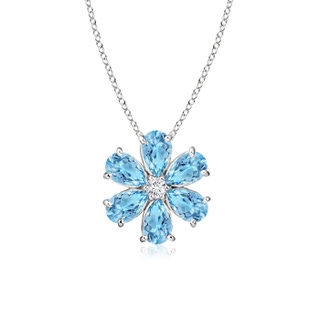 6x4mm A Swiss Blue Topaz Flower Cluster Pendant with Diamond in White Gold