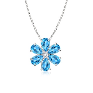 6x4mm AAA Swiss Blue Topaz Flower Clustre Pendant with Diamond in White Gold