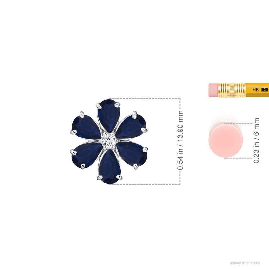 6x4mm A Blue Sapphire Flower Cluster Pendant with Diamond in White Gold ruler