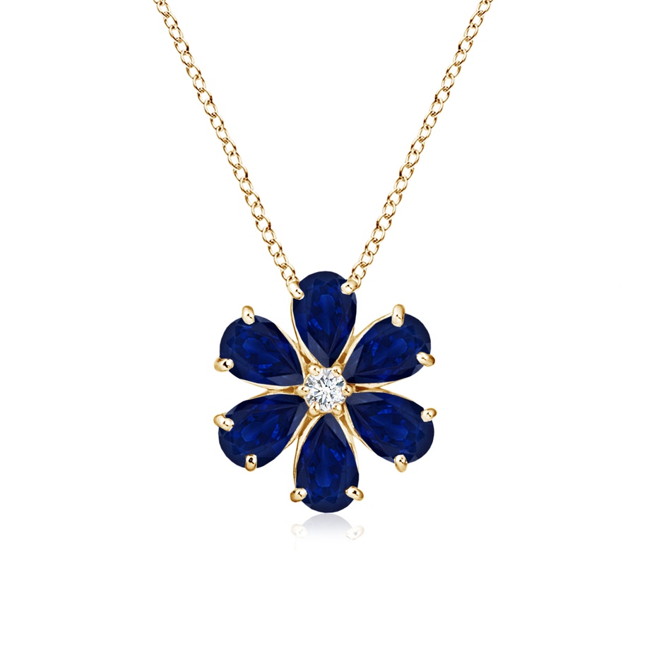 6x4mm AA Blue Sapphire Flower Cluster Pendant with Diamond in Yellow Gold 