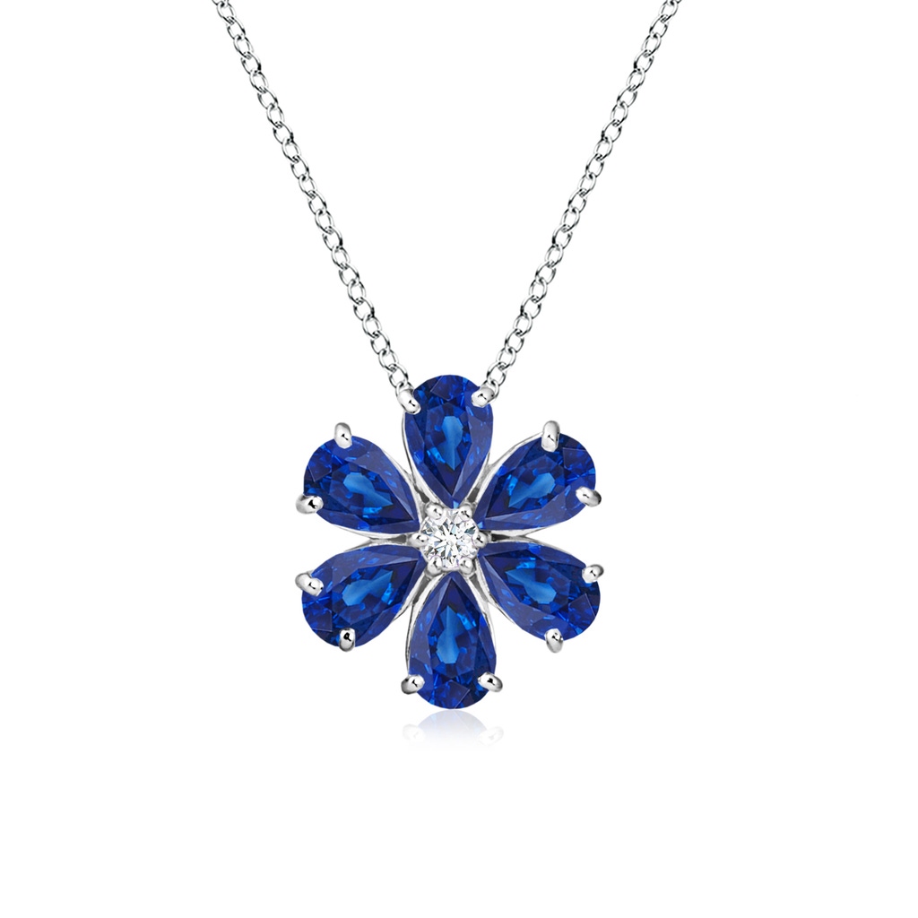 6x4mm AAA Blue Sapphire Flower Clustre Pendant with Diamond in White Gold