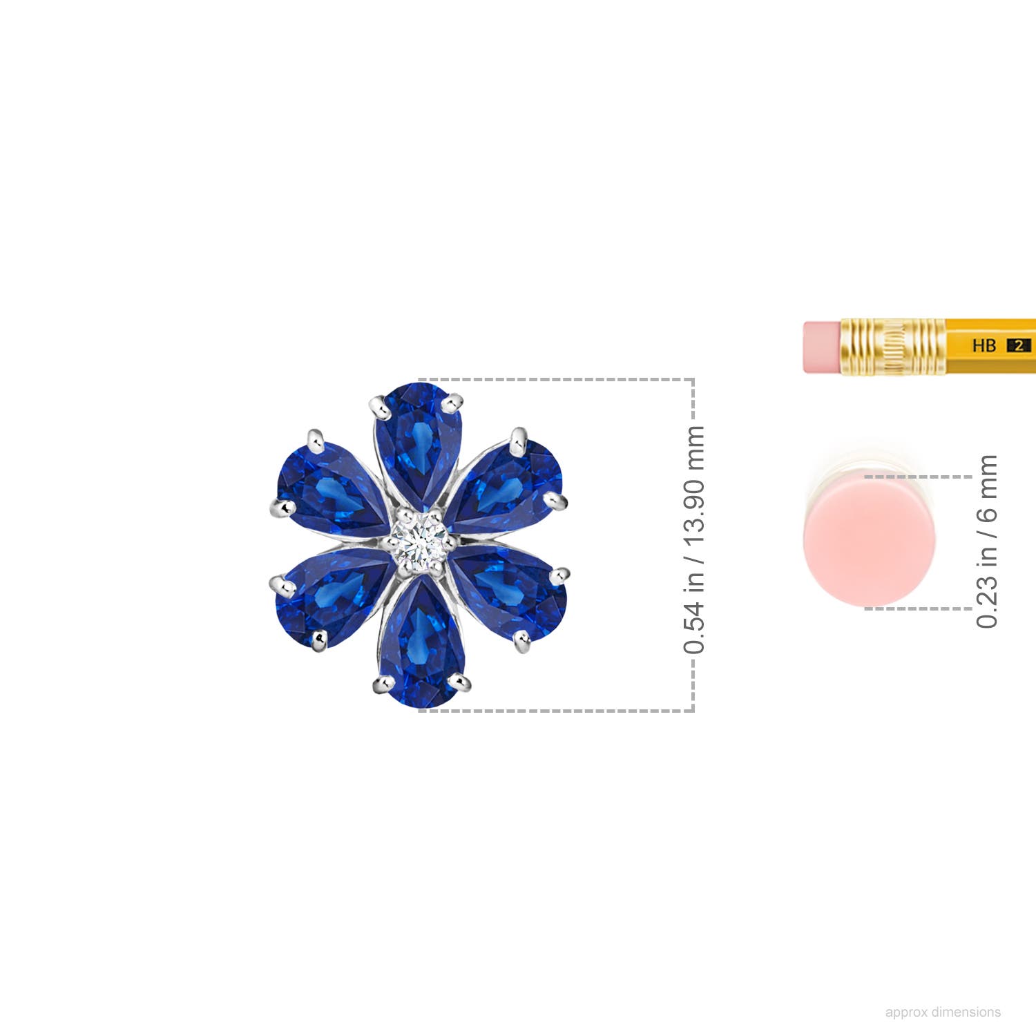 6x4mm AAA Blue Sapphire Flower Cluster Pendant with Diamond in White Gold - ruler