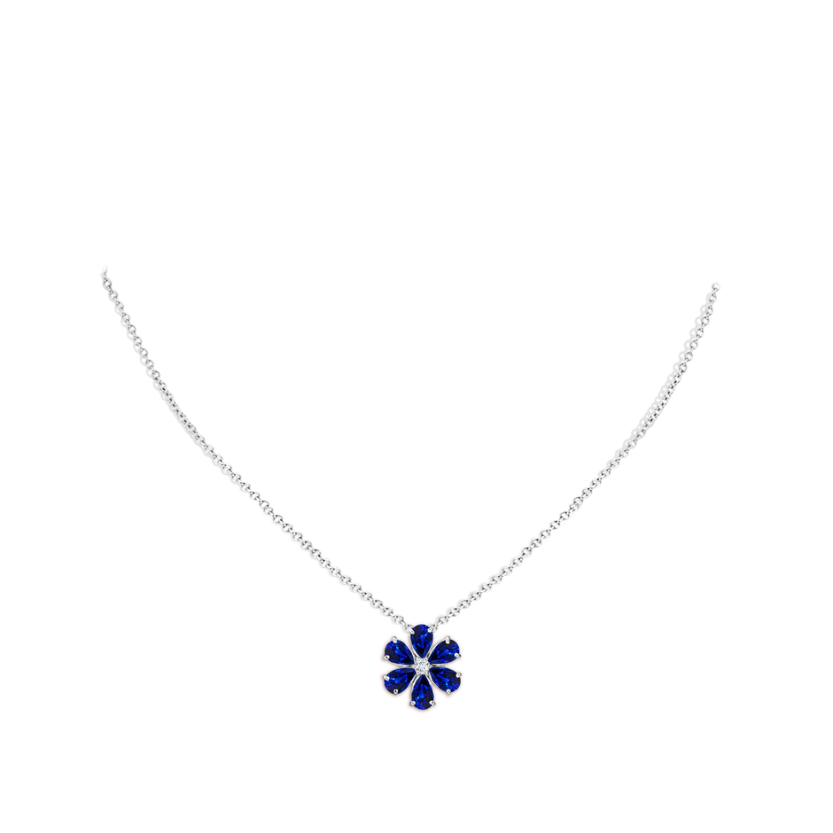 6x4mm AAAA Blue Sapphire Flower Cluster Pendant with Diamond in P950 Platinum pen