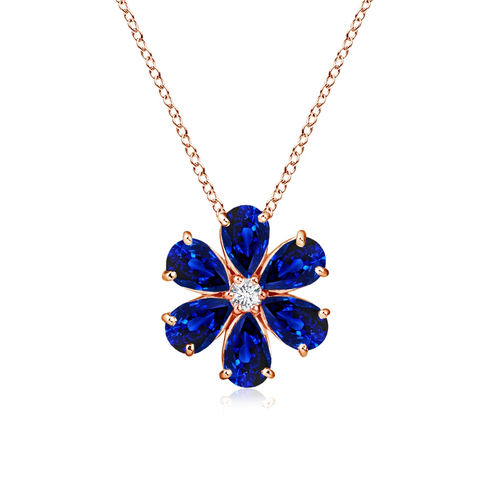 6x4mm AAAA Blue Sapphire Flower Cluster Pendant with Diamond in Rose Gold