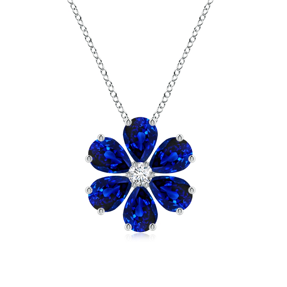 7x5mm Lab-Grown Blue Sapphire Flower Clustre Pendant with Diamond in 18K White Gold 