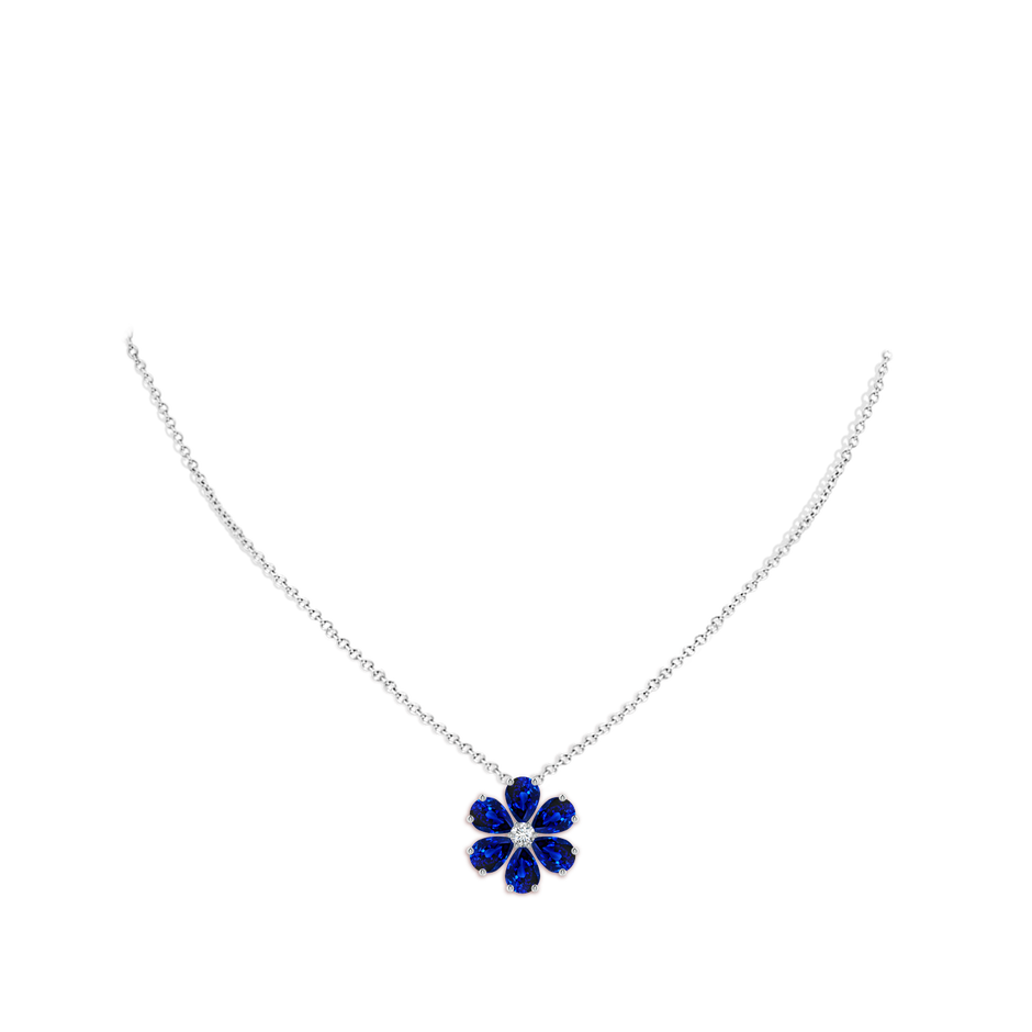 7x5mm Lab-Grown Blue Sapphire Flower Clustre Pendant with Diamond in 18K White Gold pen