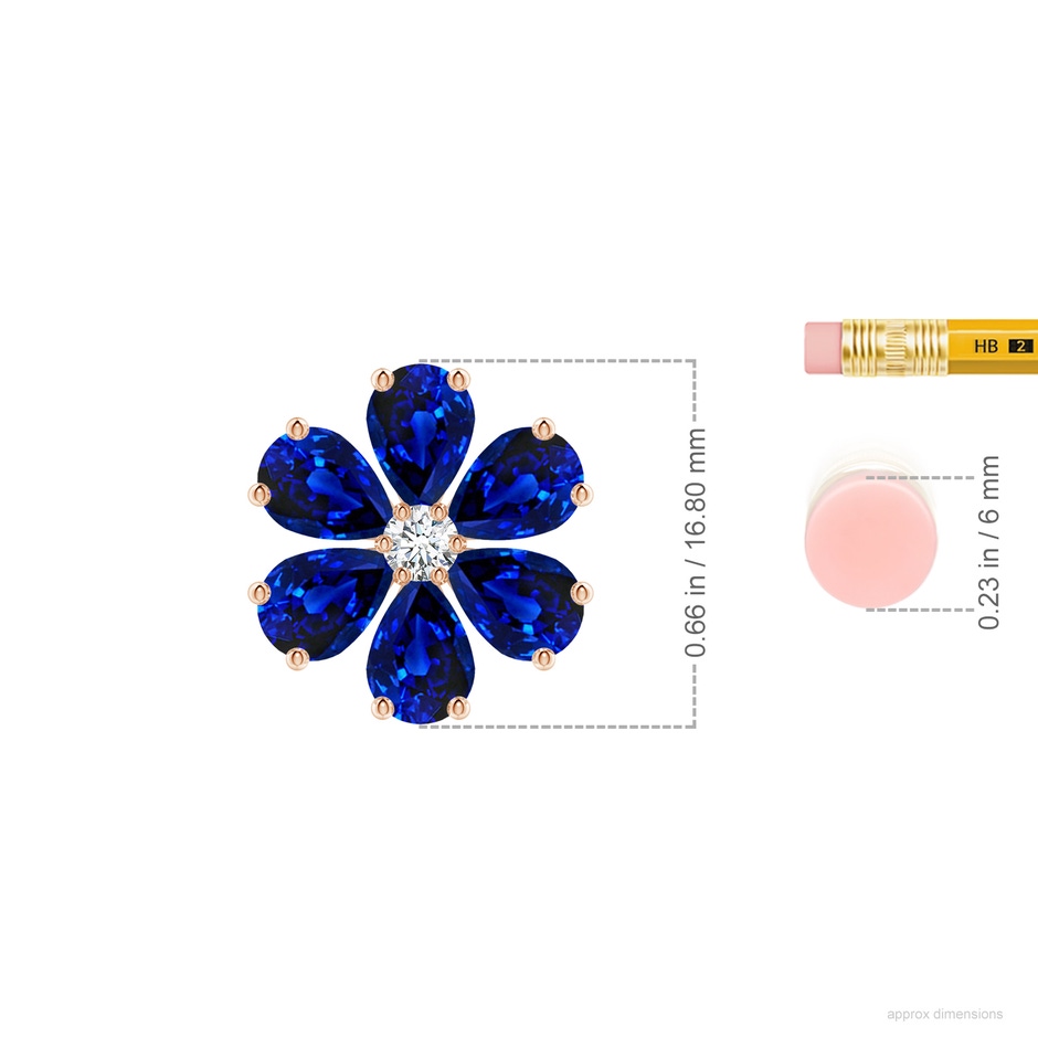 7x5mm AAAA Blue Sapphire Flower Cluster Pendant with Diamond in Rose Gold ruler