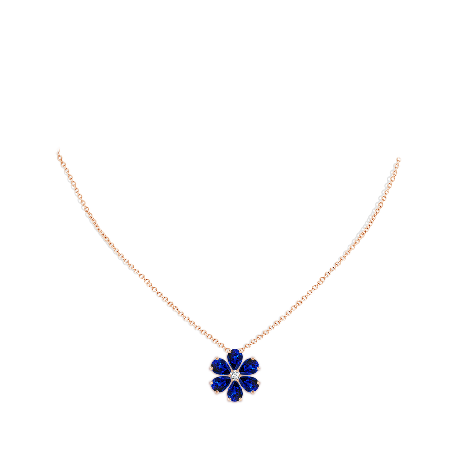 7x5mm AAAA Blue Sapphire Flower Cluster Pendant with Diamond in Rose Gold pen