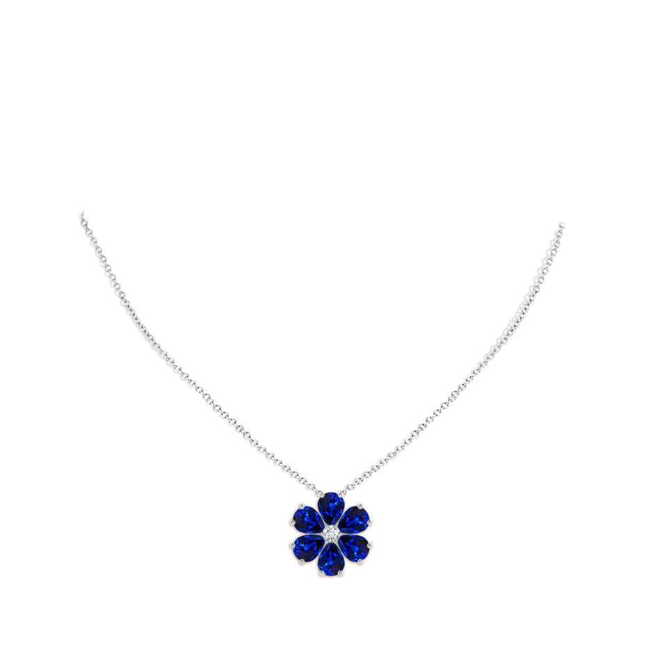 8x6mm AAAA Blue Sapphire Flower Cluster Pendant with Diamond in P950 Platinum pen