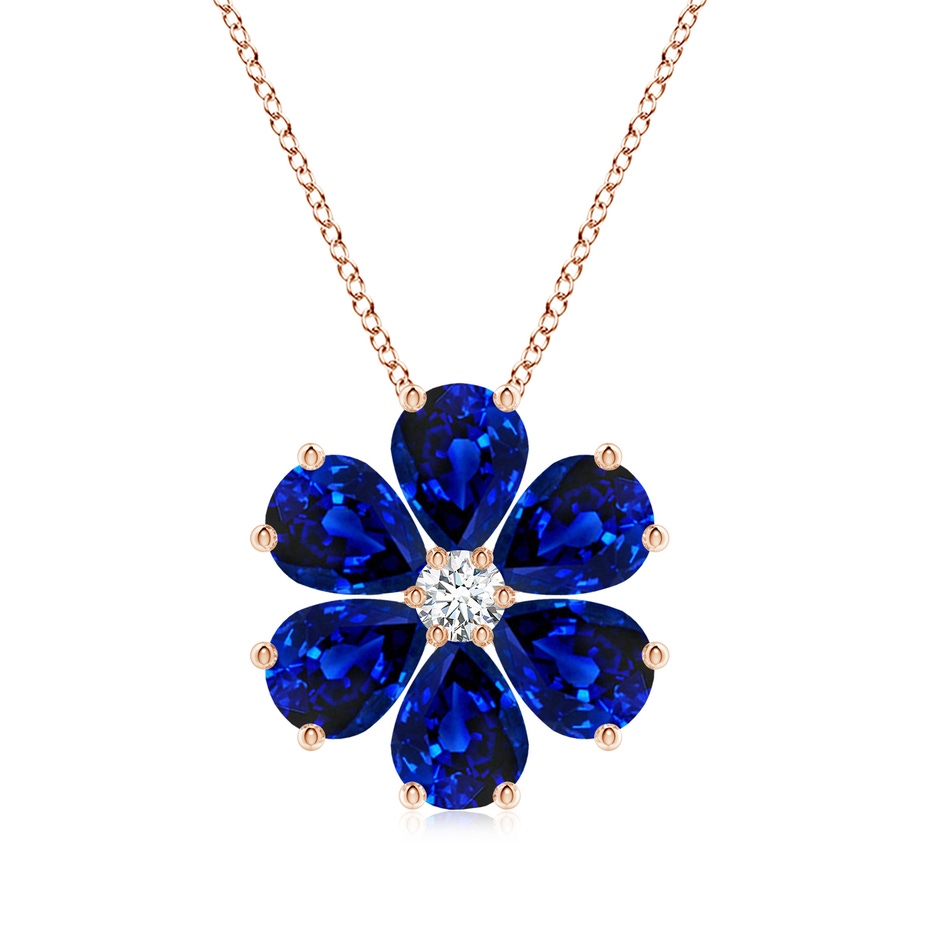 8x6mm AAAA Blue Sapphire Flower Cluster Pendant with Diamond in Rose Gold 