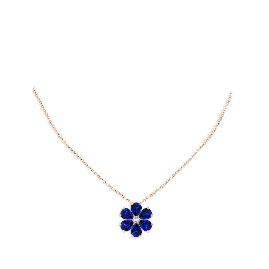 8x6mm AAAA Blue Sapphire Flower Cluster Pendant with Diamond in Rose Gold pen