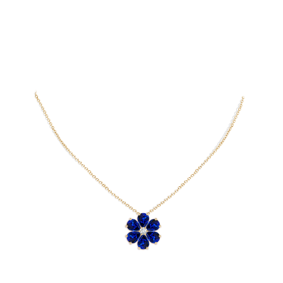 8x6mm Lab-Grown Blue Sapphire Flower Clustre Pendant with Diamond in Yellow Gold pen