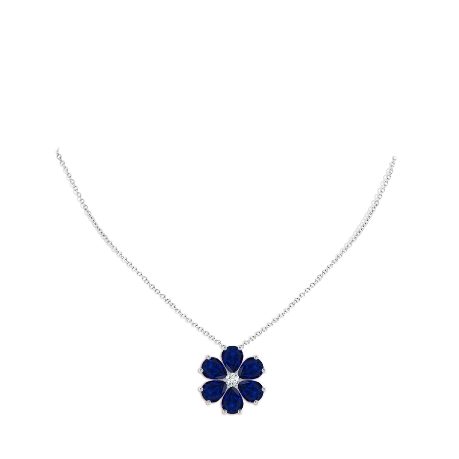 9x7mm AA Blue Sapphire Flower Cluster Pendant with Diamond in P950 Platinum pen