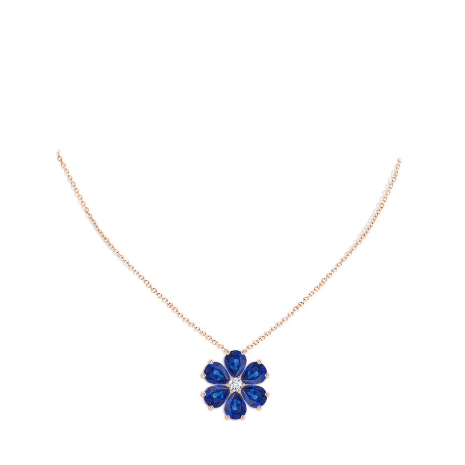 9x7mm AAA Blue Sapphire Flower Cluster Pendant with Diamond in Rose Gold pen