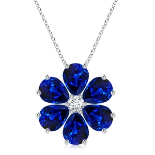 9x7mm AAAA Blue Sapphire Flower Cluster Pendant with Diamond in P950 Platinum