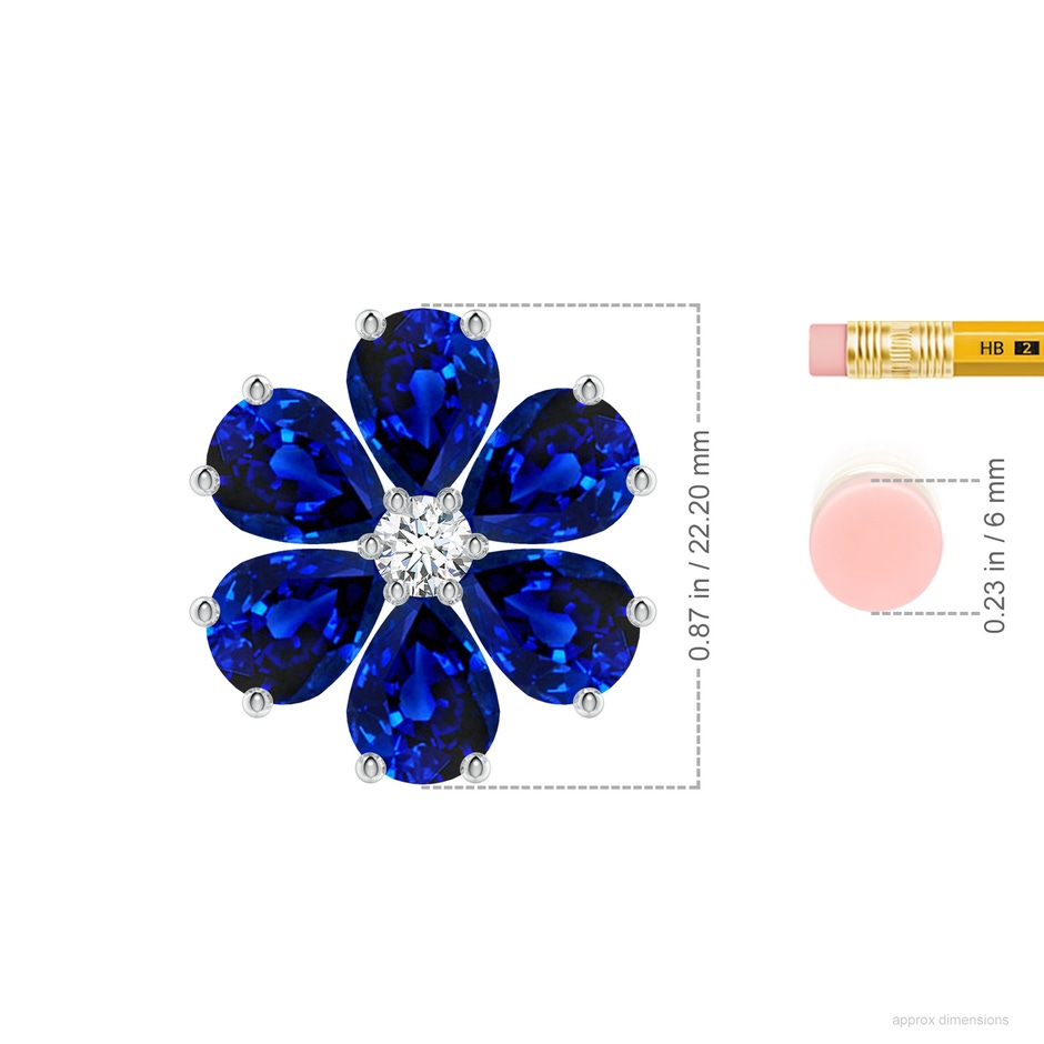 9x7mm Lab-Grown Blue Sapphire Flower Cluster Pendant with Diamond in P950 Platinum ruler