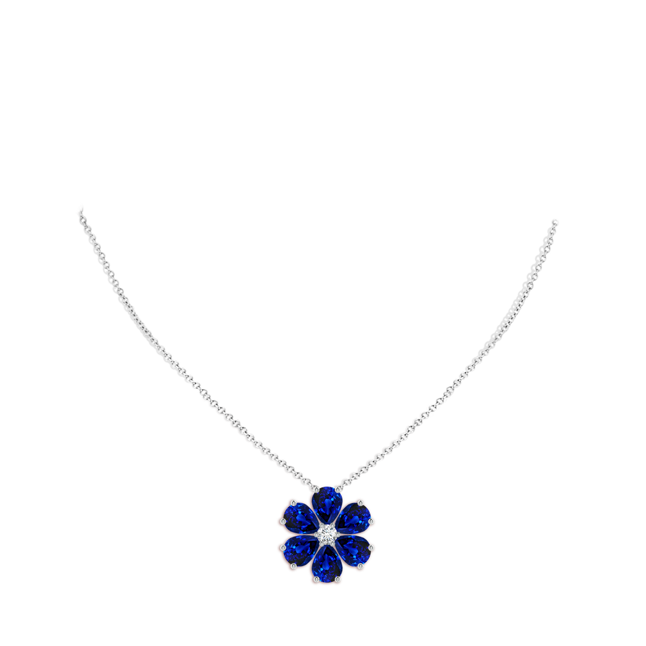 9x7mm Lab-Grown Blue Sapphire Flower Cluster Pendant with Diamond in P950 Platinum pen