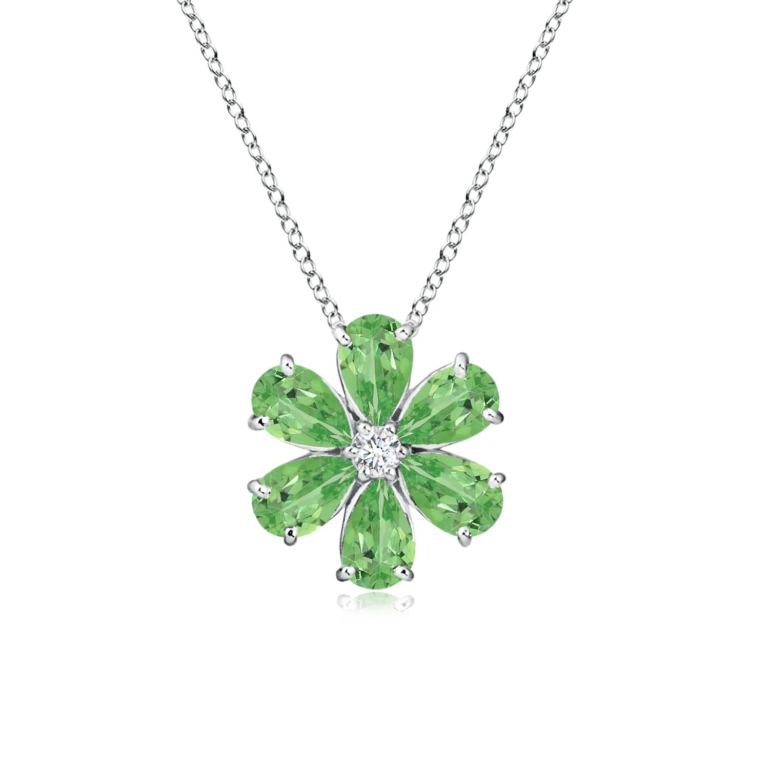 6x4mm A Tsavorite Flower Cluster Pendant with Diamond in S999 Silver
