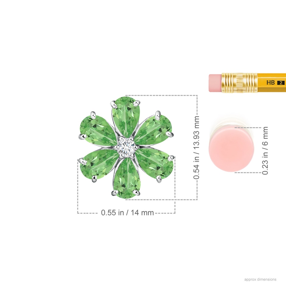 6x4mm A Tsavorite Flower Clustre Pendant with Diamond in S999 Silver ruler