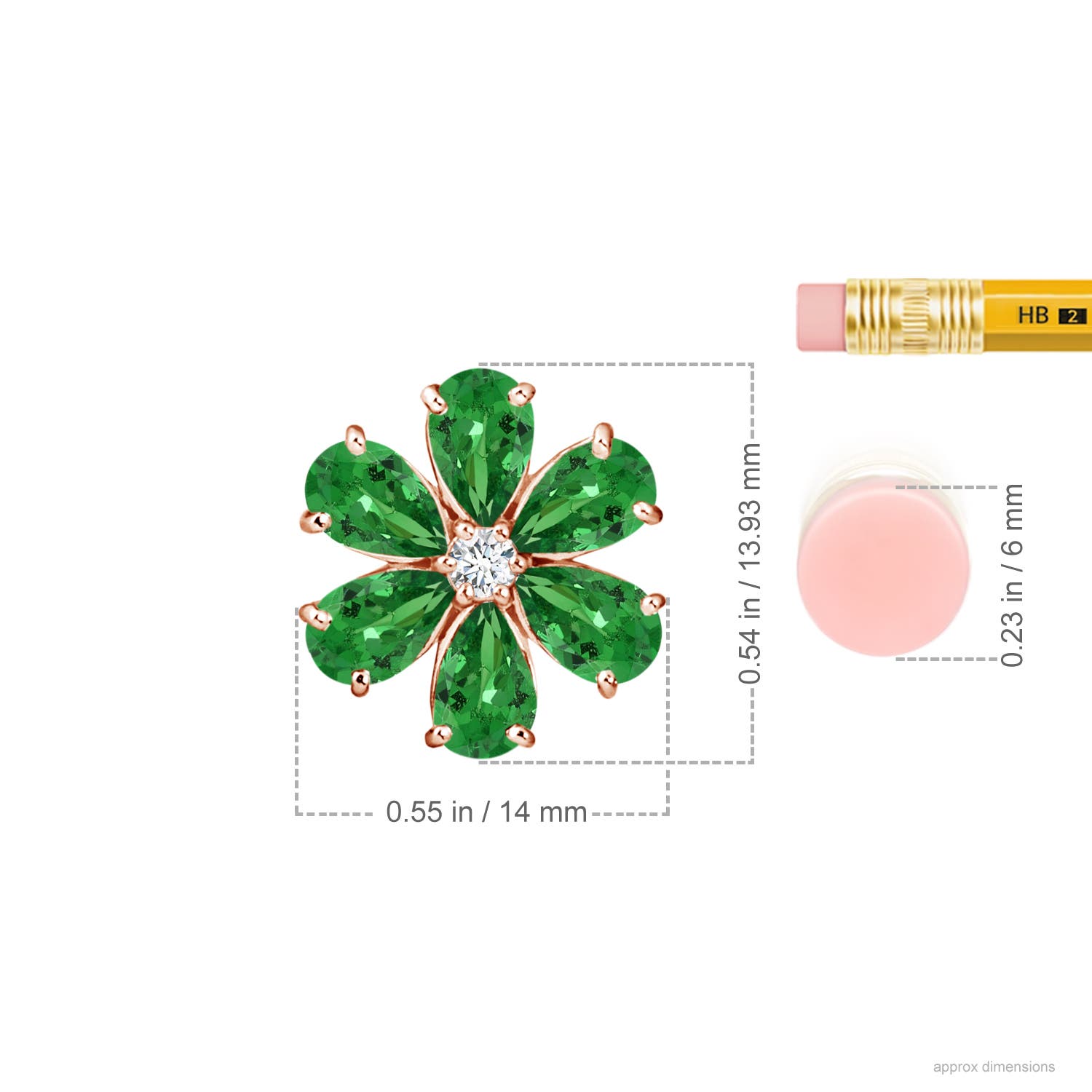 6x4mm AAA Tsavorite Flower Cluster Pendant with Diamond in Rose Gold - ruler