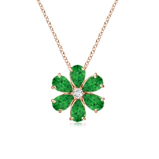 6x4mm AAAA Tsavorite Flower Clustre Pendant with Diamond in Rose Gold