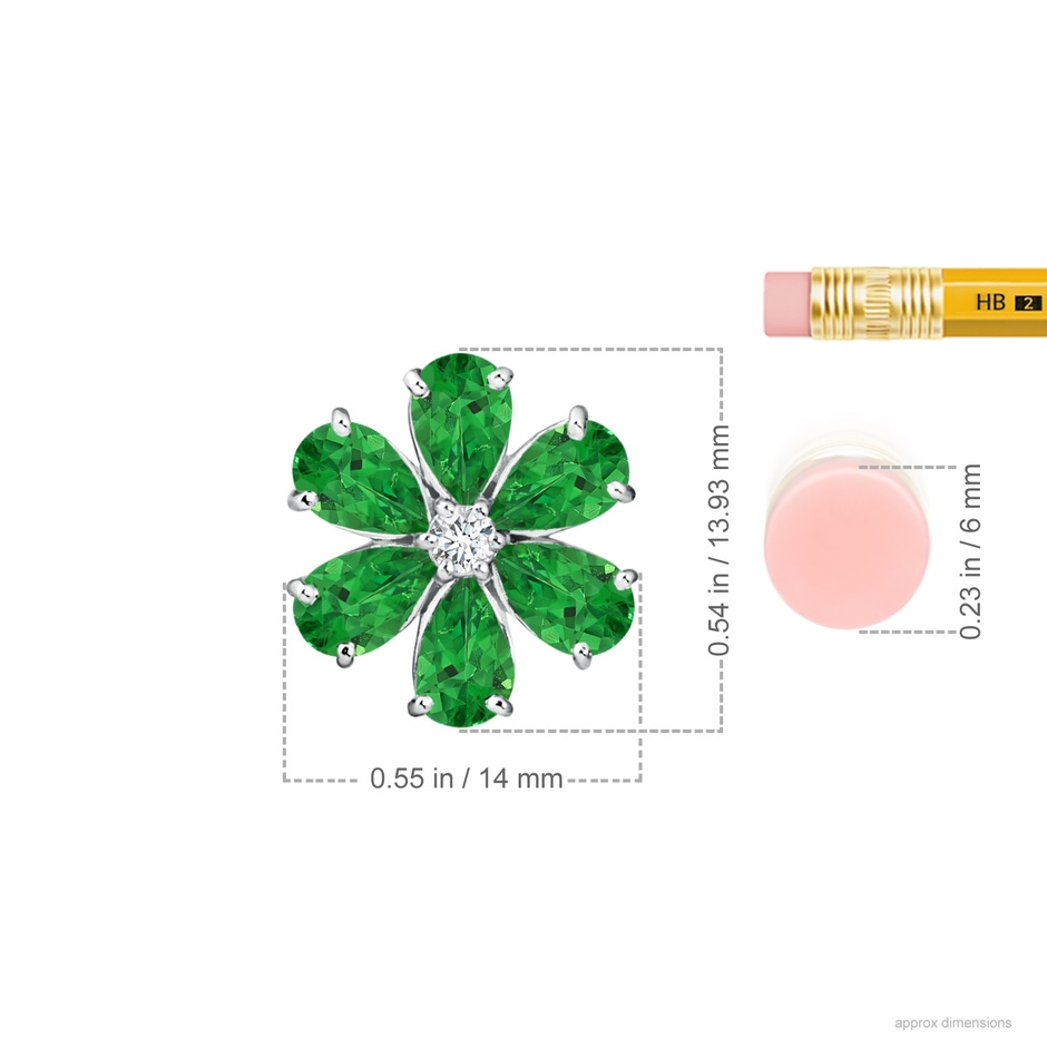 6x4mm AAAA Tsavorite Flower Cluster Pendant with Diamond in S999 Silver ruler