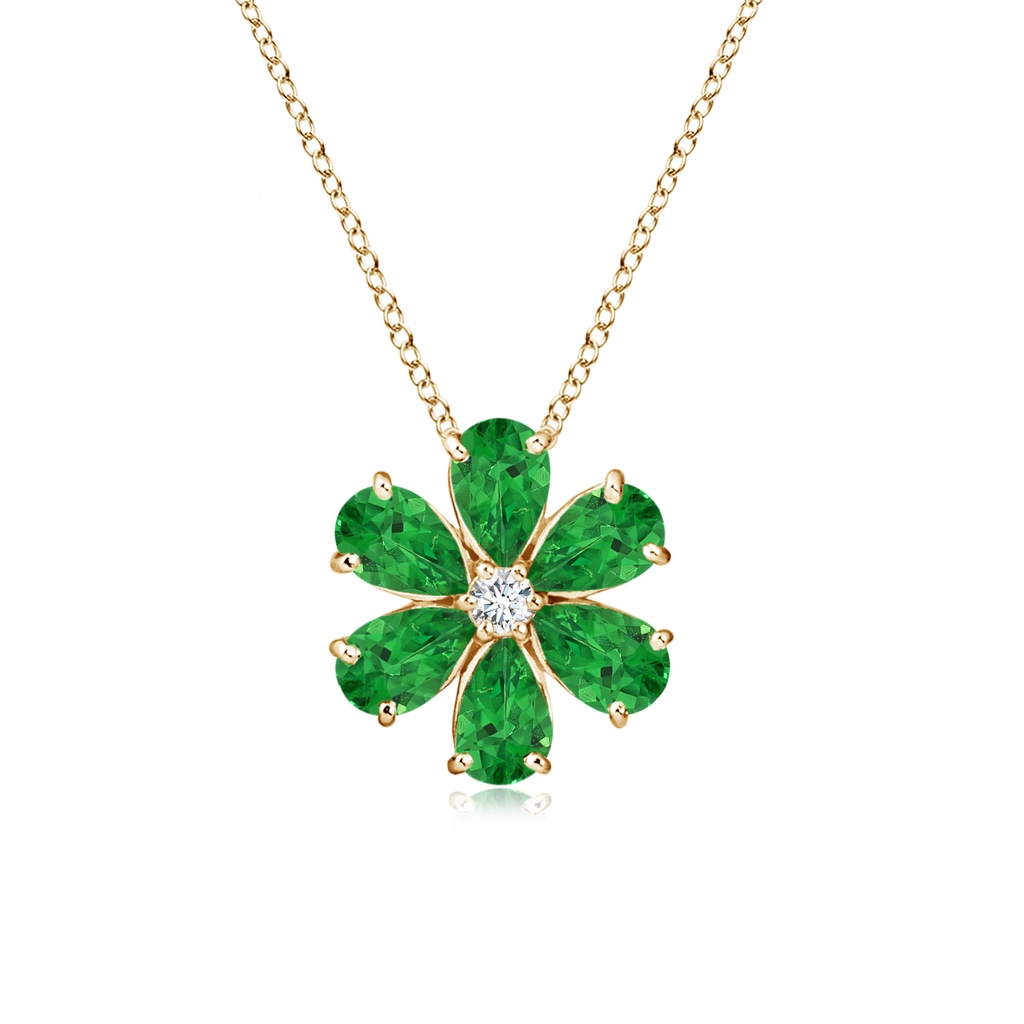 6x4mm AAAA Tsavorite Flower Cluster Pendant with Diamond in Yellow Gold